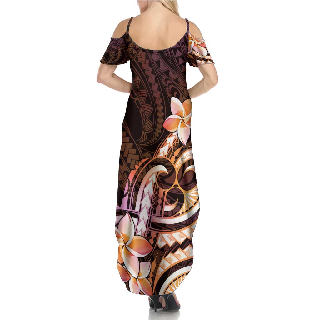 Polynesian Art Tattoo Family Matching Summer Maxi Dress and Hawaiian Shirt Plumeria Flowers Peach Gradient LT05 - Polynesian Pride