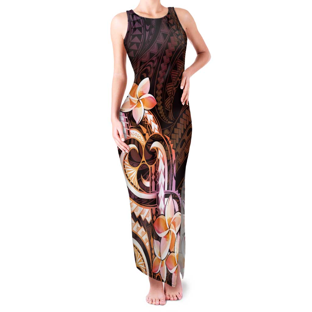 Polynesian Art Tattoo Family Matching Tank Maxi Dress and Hawaiian Shirt Plumeria Flowers Peach Gradient LT05 Mom's Dress Peach - Polynesian Pride