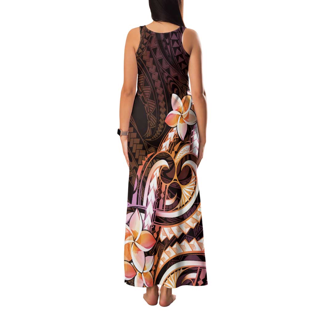 Polynesian Art Tattoo Family Matching Tank Maxi Dress and Hawaiian Shirt Plumeria Flowers Peach Gradient LT05 - Polynesian Pride