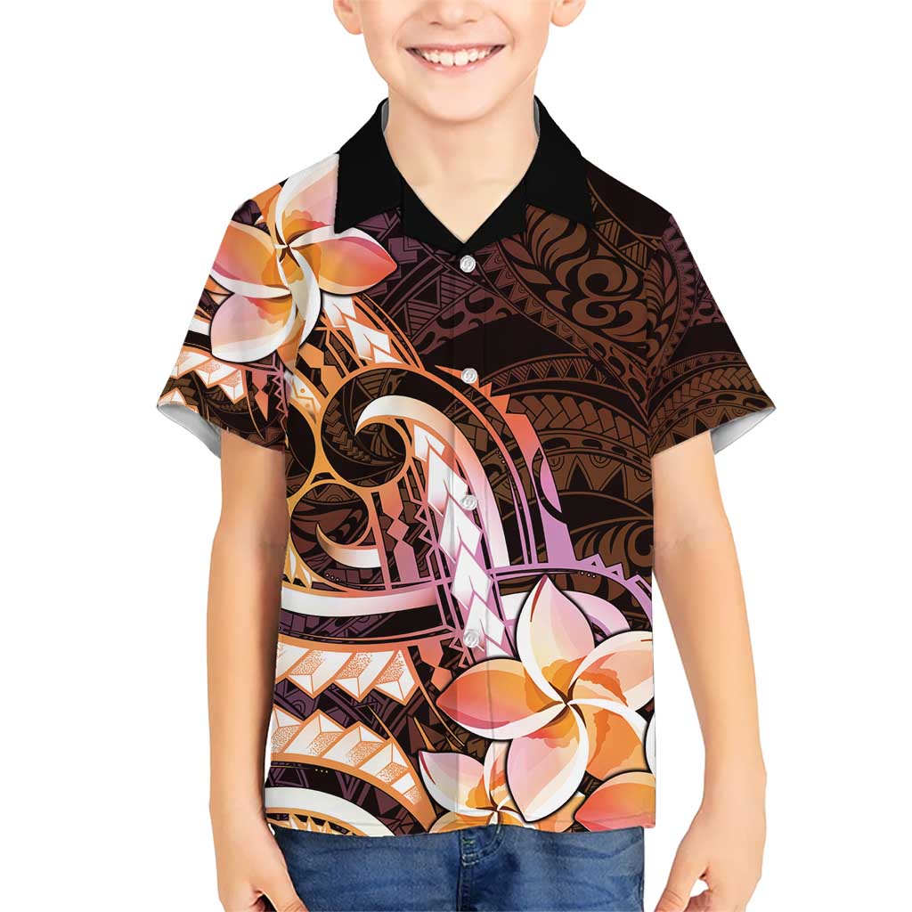 Polynesian Art Tattoo Kid Hawaiian Shirt Plumeria Flowers Peach Gradient LT05 Kid Peach - Polynesian Pride