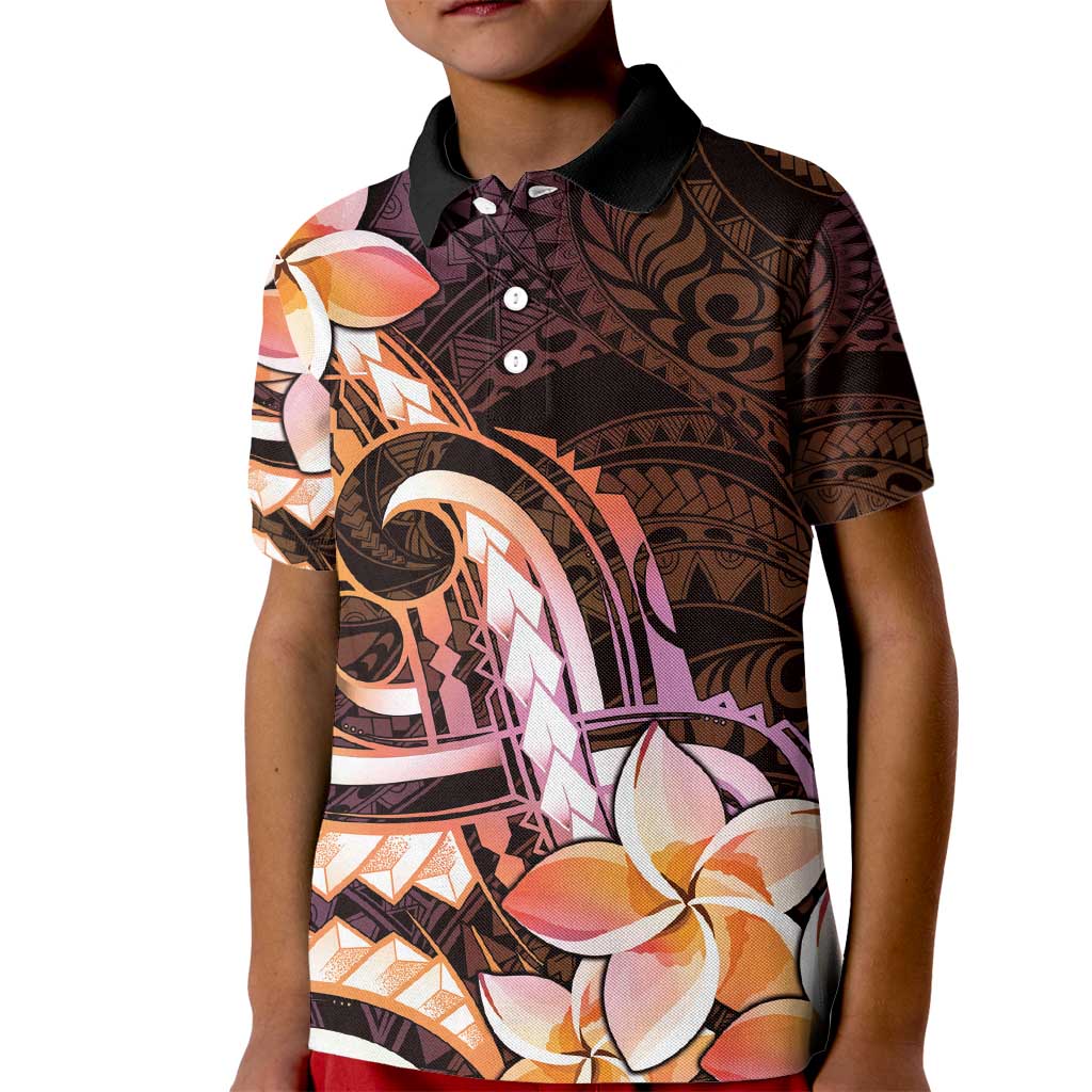 Polynesian Art Tattoo Kid Polo Shirt Plumeria Flowers Peach Gradient LT05 Kid Peach - Polynesian Pride