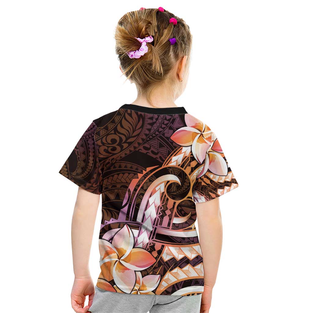 Polynesian Art Tattoo Kid T Shirt Plumeria Flowers Peach Gradient