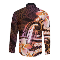 Polynesian Art Tattoo Long Sleeve Button Shirt Plumeria Flowers Peach Gradient LT05 - Polynesian Pride
