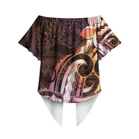 Polynesian Art Tattoo Off Shoulder Wrap Waist Top Plumeria Flowers Peach Gradient LT05 - Polynesian Pride