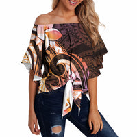 Polynesian Art Tattoo Off Shoulder Wrap Waist Top Plumeria Flowers Peach Gradient LT05 - Polynesian Pride