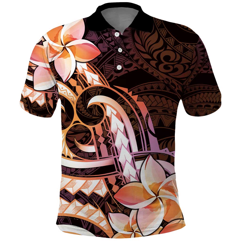 Polynesian Art Tattoo Polo Shirt Plumeria Flowers Peach Gradient LT05 Peach - Polynesian Pride