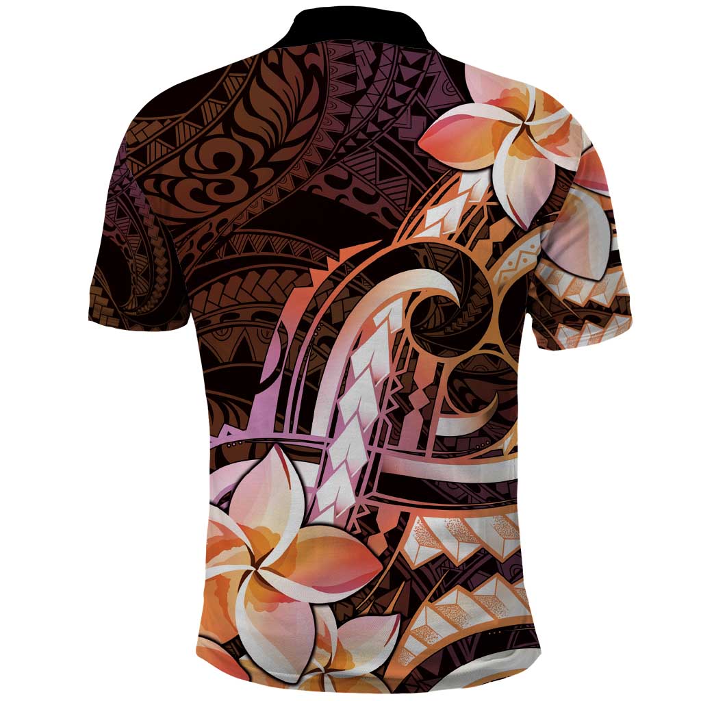 Polynesian Art Tattoo Polo Shirt Plumeria Flowers Peach Gradient LT05 - Polynesian Pride