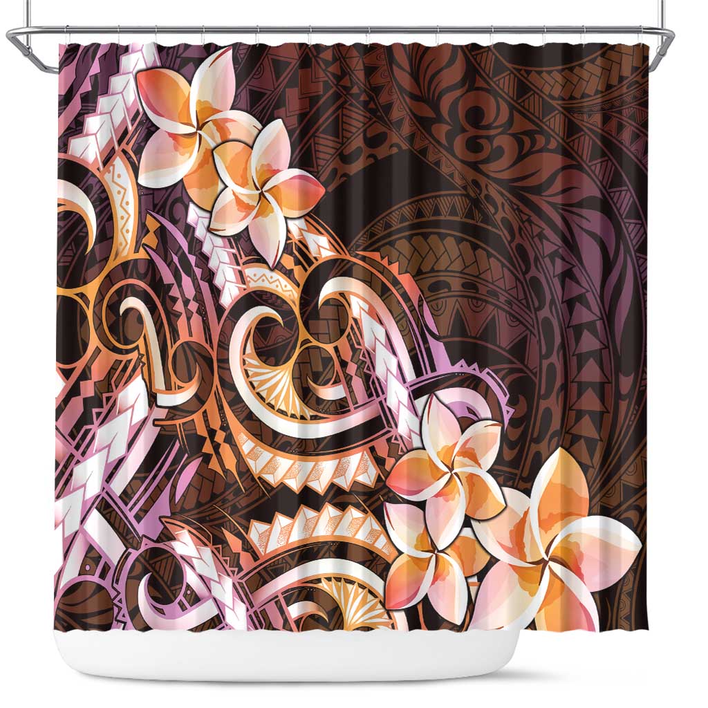Polynesian Art Tattoo Shower Curtain Plumeria Flowers Peach Gradient LT05 Peach - Polynesian Pride