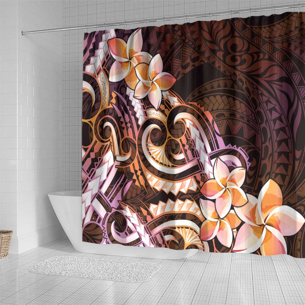 Polynesian Art Tattoo Shower Curtain Plumeria Flowers Peach Gradient LT05 - Polynesian Pride