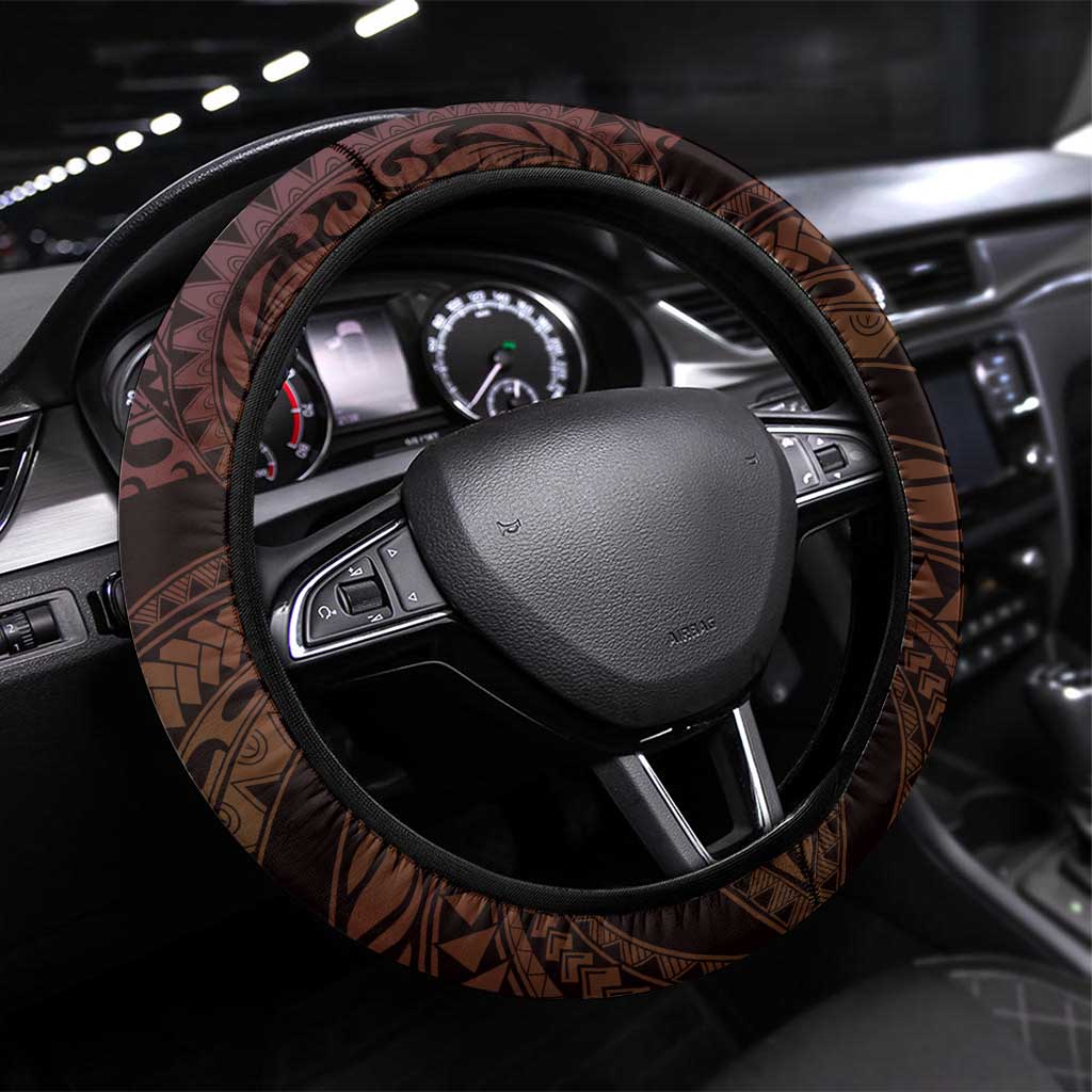 Polynesian Art Tattoo Steering Wheel Cover Plumeria Flowers Peach Gradient LT05 Universal Fit Peach - Polynesian Pride