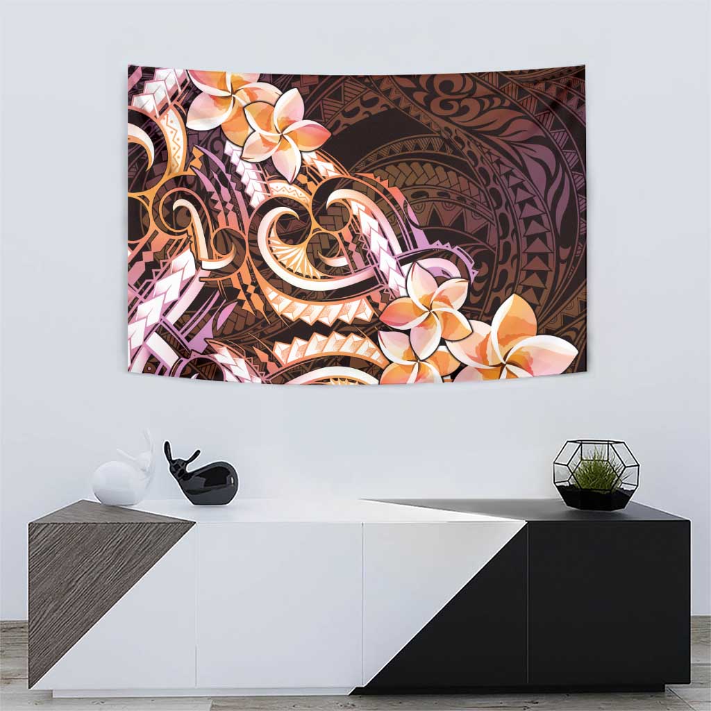 Polynesian Art Tattoo Tapestry Plumeria Flowers Peach Gradient