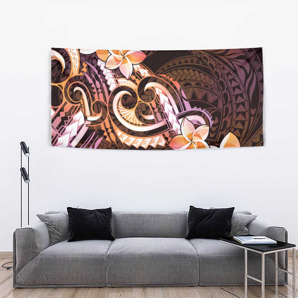 Polynesian Art Tattoo Tapestry Plumeria Flowers Peach Gradient