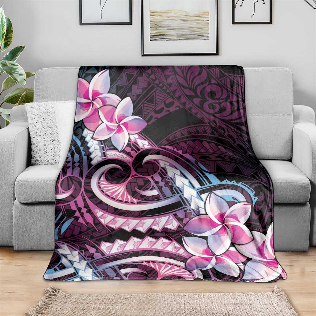 Polynesian Art Tattoo Blanket Plumeria Flowers Pink Gradient