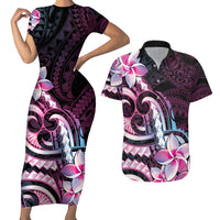 Polynesian Art Tattoo Couples Matching Short Sleeve Bodycon Dress and Hawaiian Shirt Plumeria Flowers Pink Gradient LT05 Pink - Polynesian Pride