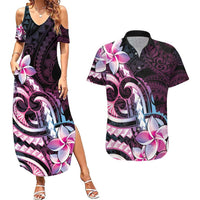 Polynesian Art Tattoo Couples Matching Summer Maxi Dress and Hawaiian Shirt Plumeria Flowers Pink Gradient LT05 Pink - Polynesian Pride