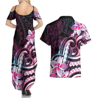Polynesian Art Tattoo Couples Matching Summer Maxi Dress and Hawaiian Shirt Plumeria Flowers Pink Gradient LT05 - Polynesian Pride