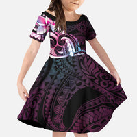 Polynesian Art Tattoo Family Matching Mermaid Dress and Hawaiian Shirt Plumeria Flowers Pink Gradient LT05 Daughter's Dress Pink - Polynesian Pride
