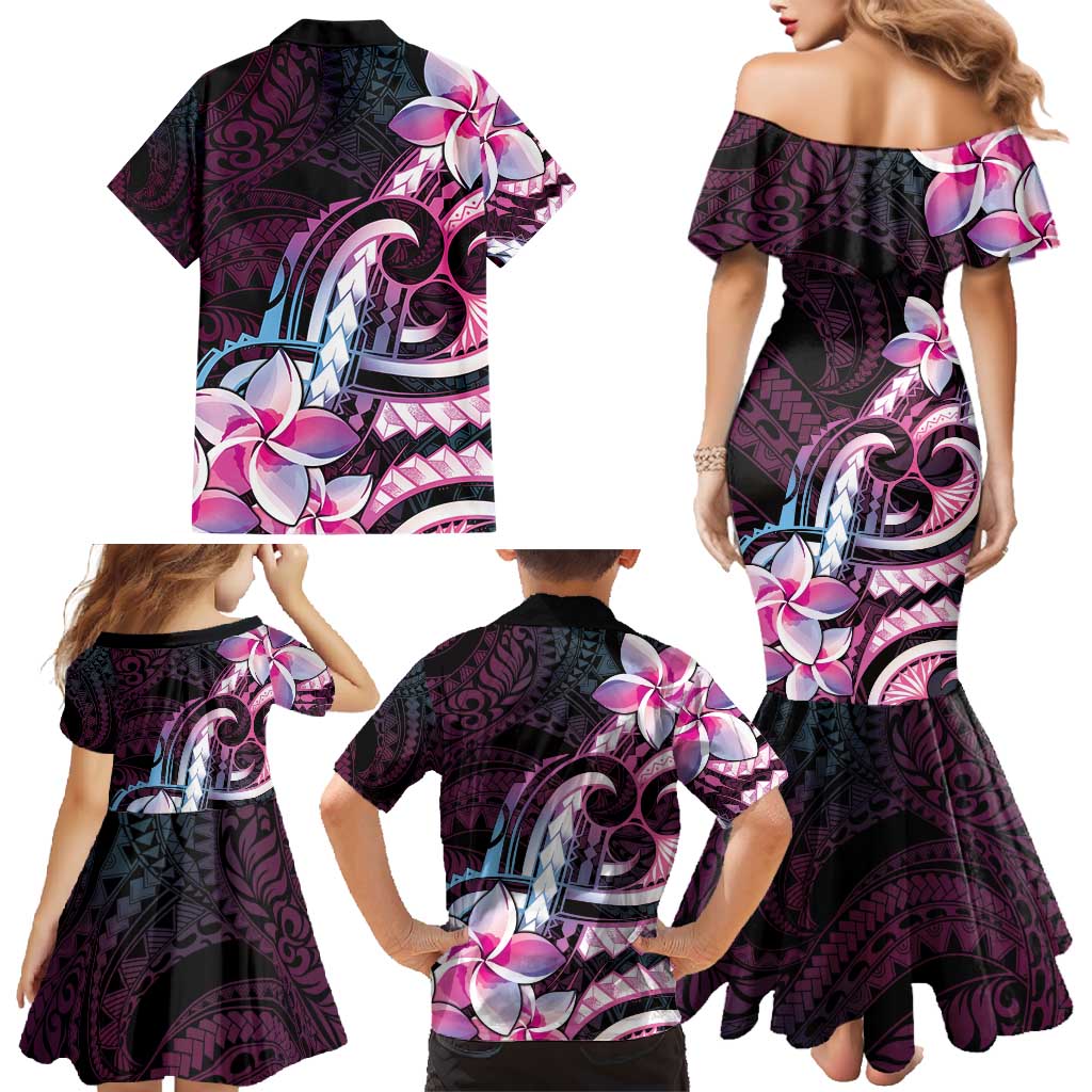 Polynesian Art Tattoo Family Matching Mermaid Dress and Hawaiian Shirt Plumeria Flowers Pink Gradient LT05 - Polynesian Pride