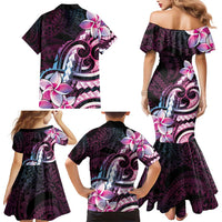 Polynesian Art Tattoo Family Matching Mermaid Dress and Hawaiian Shirt Plumeria Flowers Pink Gradient LT05 - Polynesian Pride