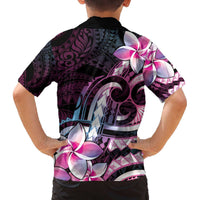 Polynesian Art Tattoo Family Matching Off The Shoulder Long Sleeve Dress and Hawaiian Shirt Plumeria Flowers Pink Gradient LT05 - Polynesian Pride