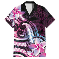 Polynesian Art Tattoo Family Matching Off Shoulder Maxi Dress and Hawaiian Shirt Plumeria Flowers Pink Gradient LT05 Dad's Shirt - Short Sleeve Pink - Polynesian Pride
