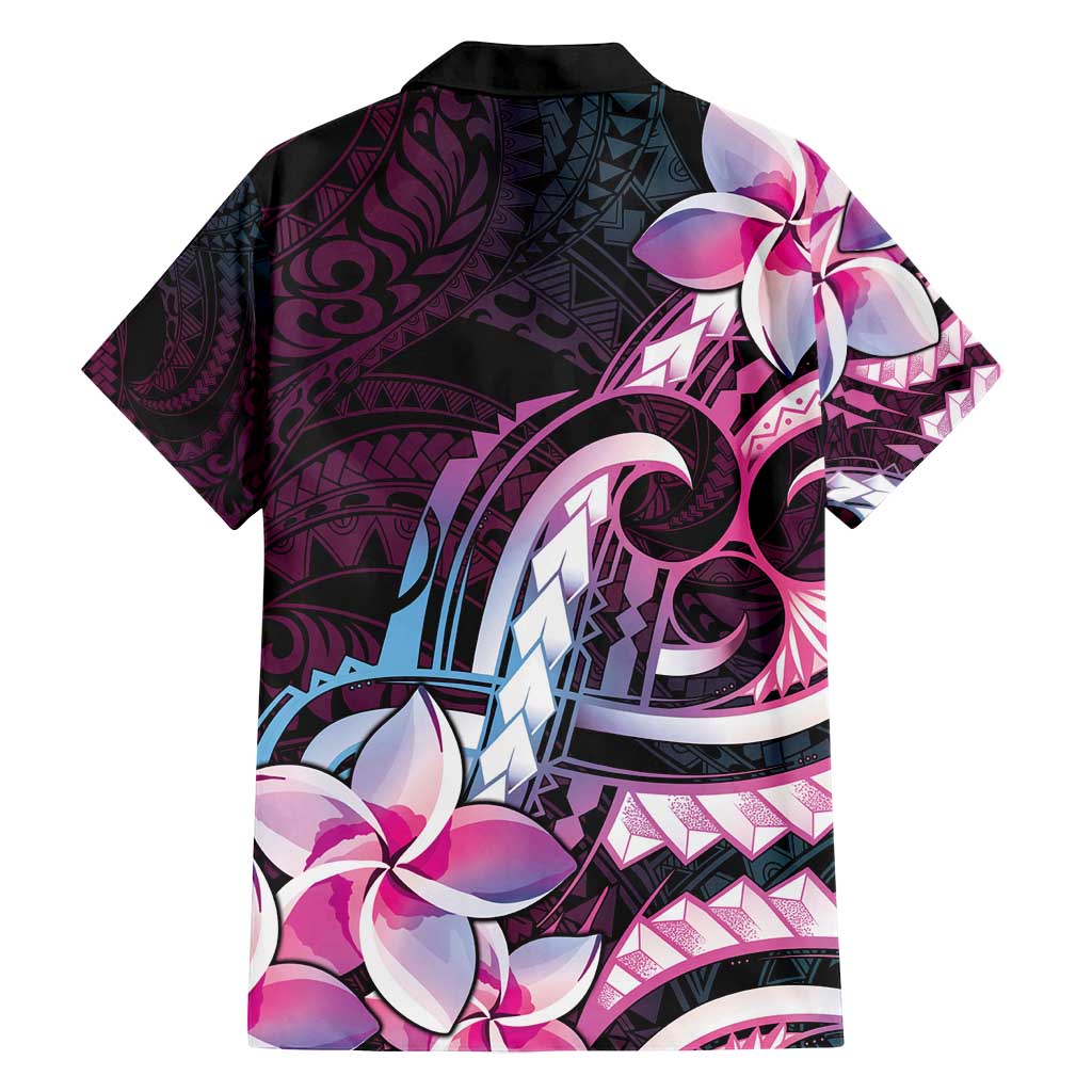 Polynesian Art Tattoo Family Matching Off Shoulder Maxi Dress and Hawaiian Shirt Plumeria Flowers Pink Gradient LT05 - Polynesian Pride