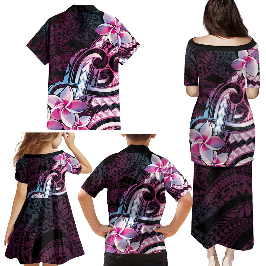 Polynesian Art Tattoo Family Matching Puletasi and Hawaiian Shirt Plumeria Flowers Pink Gradient LT05 - Polynesian Pride