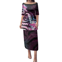 Polynesian Art Tattoo Family Matching Puletasi and Hawaiian Shirt Plumeria Flowers Pink Gradient LT05 Mom's Dress Pink - Polynesian Pride