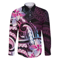 Polynesian Art Tattoo Family Matching Short Sleeve Bodycon Dress and Hawaiian Shirt Plumeria Flowers Pink Gradient LT05 Dad's Shirt - Long Sleeve Pink - Polynesian Pride