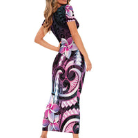 Polynesian Art Tattoo Family Matching Short Sleeve Bodycon Dress and Hawaiian Shirt Plumeria Flowers Pink Gradient LT05 - Polynesian Pride