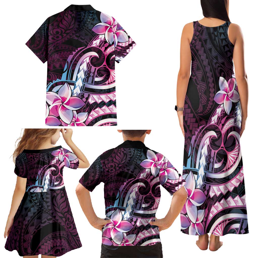 Polynesian Art Tattoo Family Matching Tank Maxi Dress and Hawaiian Shirt Plumeria Flowers Pink Gradient LT05 - Polynesian Pride