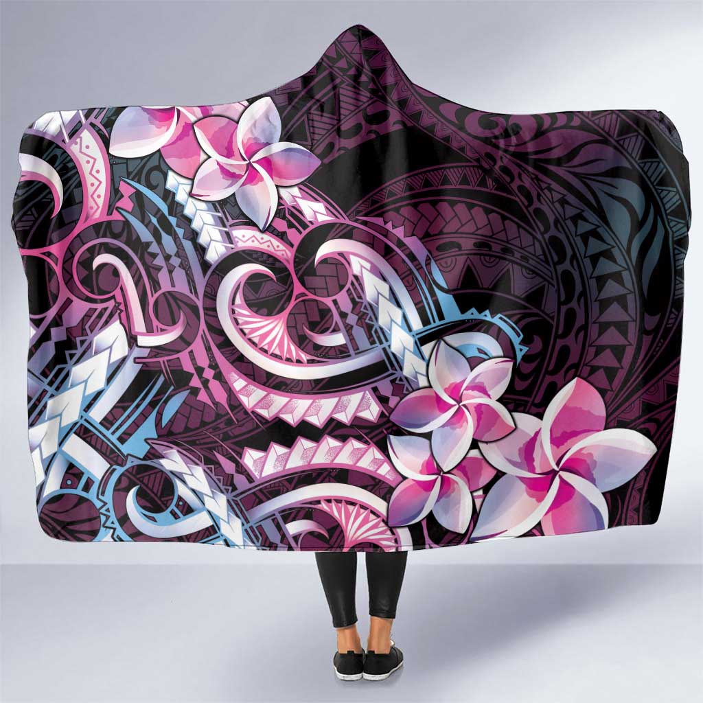 Polynesian Art Tattoo Hooded Blanket Plumeria Flowers Pink Gradient LT05 One Size Pink - Polynesian Pride