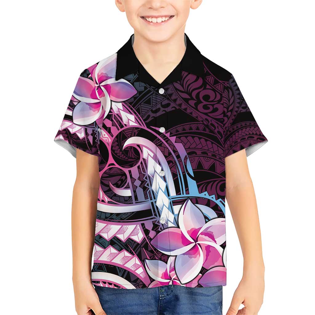 Polynesian Art Tattoo Kid Hawaiian Shirt Plumeria Flowers Pink Gradient LT05 Kid Pink - Polynesian Pride