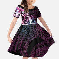Polynesian Art Tattoo Kid Short Sleeve Dress Plumeria Flowers Pink Gradient LT05 KID Pink - Polynesian Pride