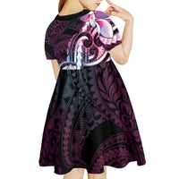 Polynesian Art Tattoo Kid Short Sleeve Dress Plumeria Flowers Pink Gradient LT05 - Polynesian Pride