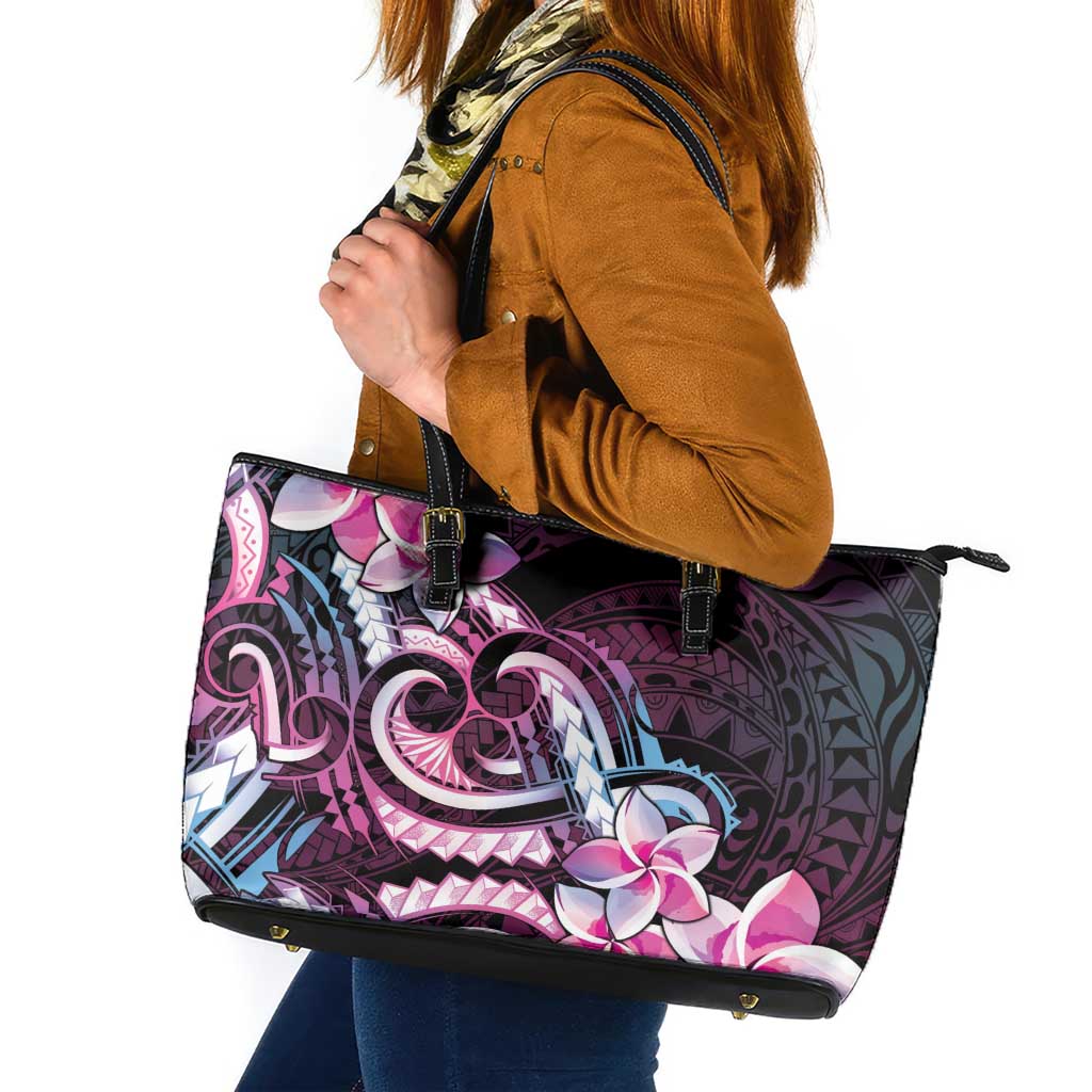 Polynesian Art Tattoo Leather Tote Bag Plumeria Flowers Pink Gradient LT05 Pink - Polynesian Pride