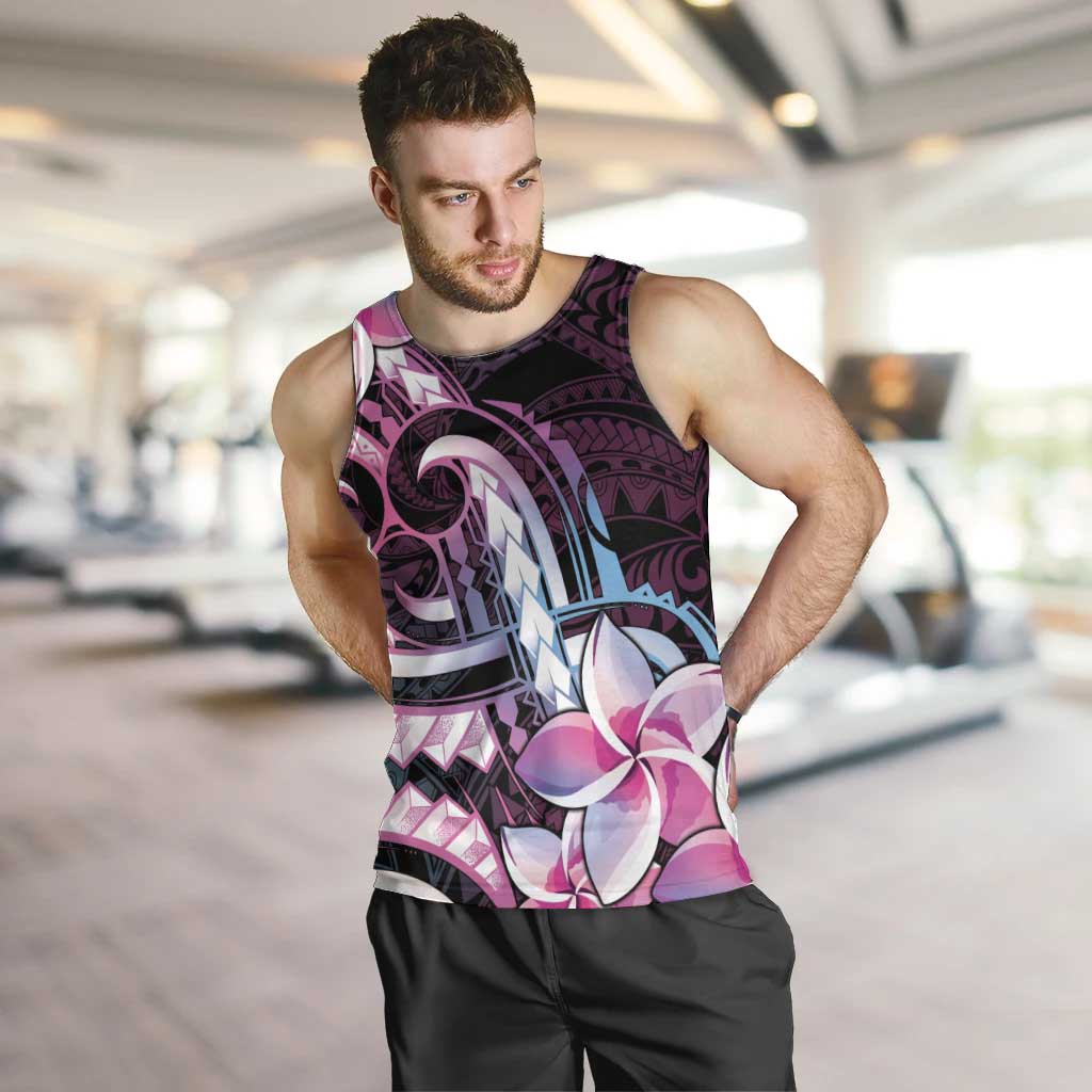 Polynesian Art Tattoo Men Tank Top Plumeria Flowers Pink Gradient LT05 Pink - Polynesian Pride