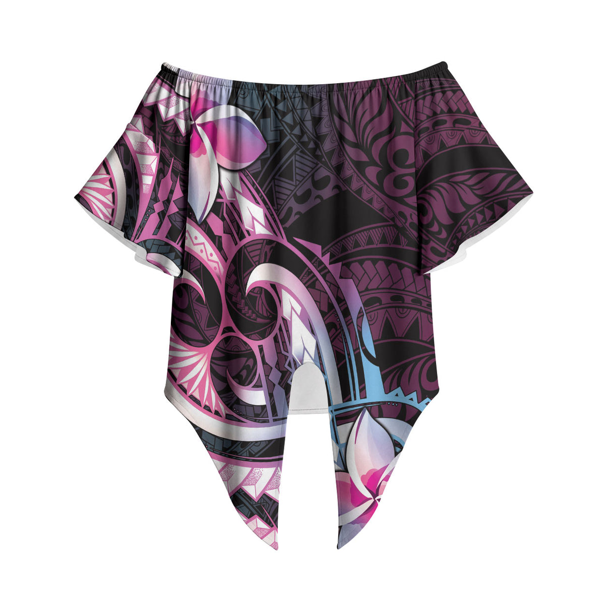 Polynesian Art Tattoo Off Shoulder Wrap Waist Top Plumeria Flowers Pink Gradient LT05 Pink - Polynesian Pride
