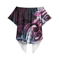 Polynesian Art Tattoo Off Shoulder Wrap Waist Top Plumeria Flowers Pink Gradient LT05 - Polynesian Pride