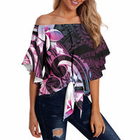 Polynesian Art Tattoo Off Shoulder Wrap Waist Top Plumeria Flowers Pink Gradient LT05 - Polynesian Pride