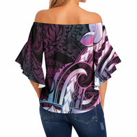 Polynesian Art Tattoo Off Shoulder Wrap Waist Top Plumeria Flowers Pink Gradient LT05 - Polynesian Pride