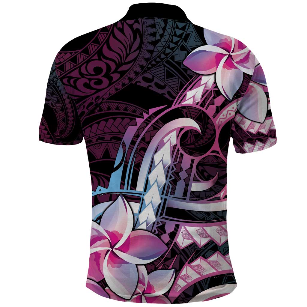 Polynesian Art Tattoo Polo Shirt Plumeria Flowers Pink Gradient
