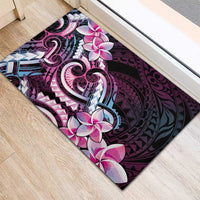 Polynesian Art Tattoo Rubber Doormat Plumeria Flowers Pink Gradient