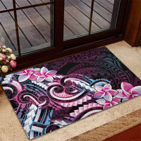 Polynesian Art Tattoo Rubber Doormat Plumeria Flowers Pink Gradient