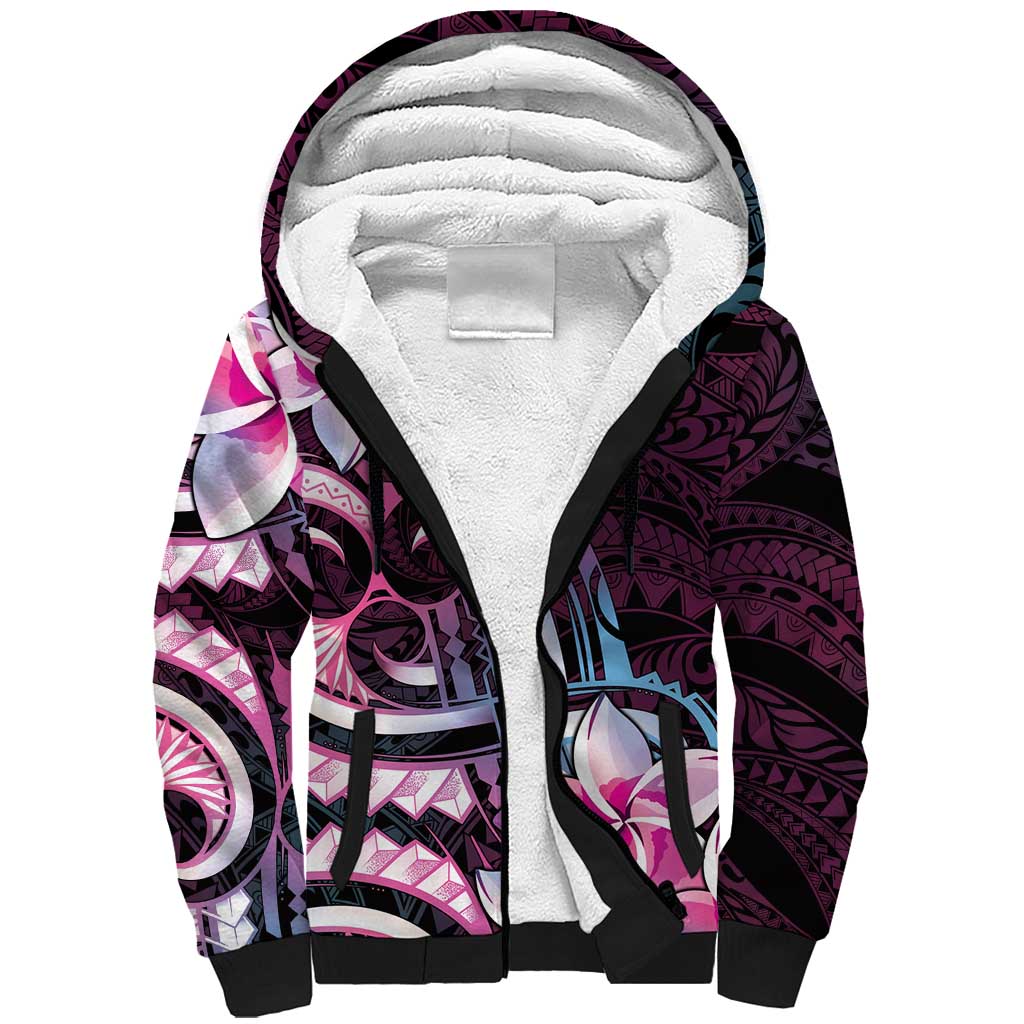 Polynesian Art Tattoo Sherpa Hoodie Plumeria Flowers Pink Gradient LT05 Unisex Pink - Polynesian Pride