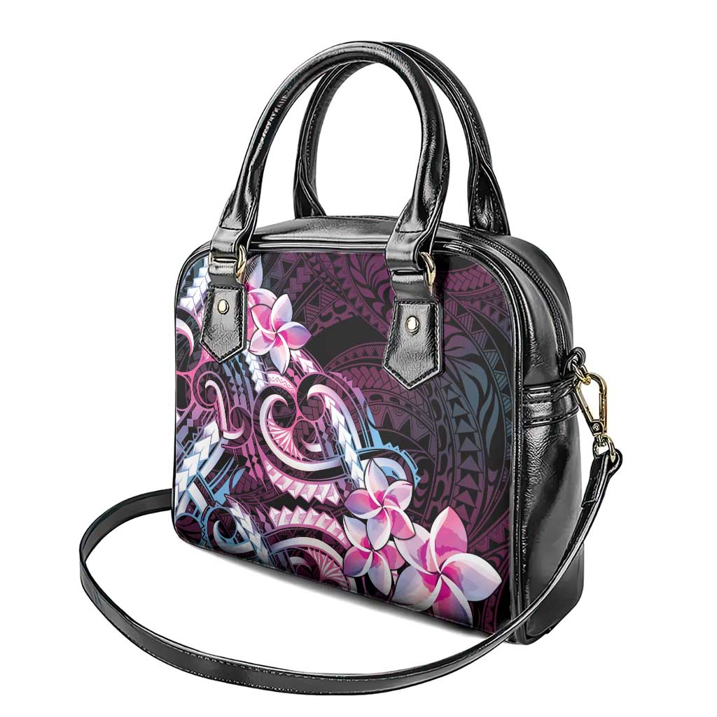 Polynesian Art Tattoo Shoulder Handbag Plumeria Flowers Pink Gradient