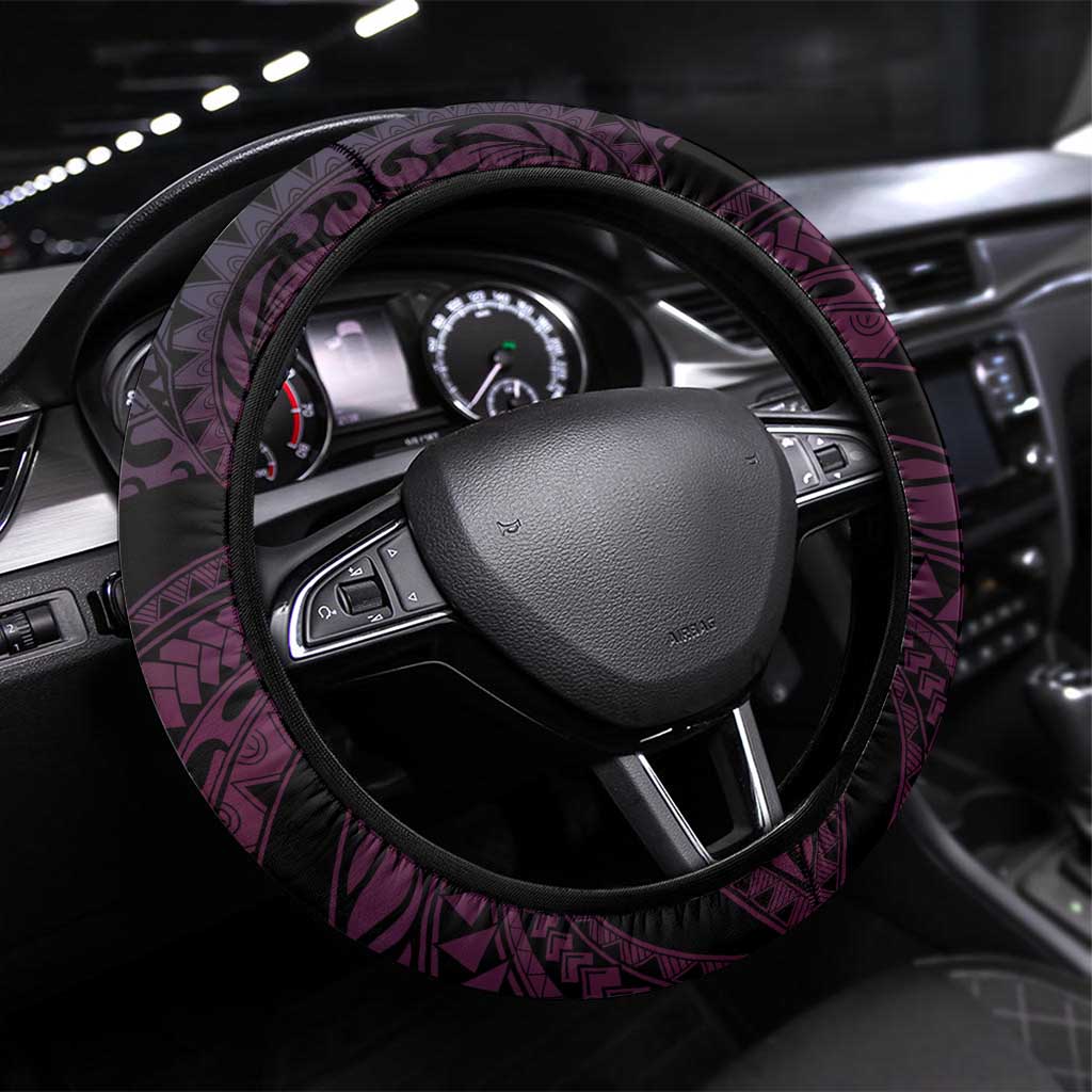 Polynesian Art Tattoo Steering Wheel Cover Plumeria Flowers Pink Gradient LT05 Universal Fit Pink - Polynesian Pride