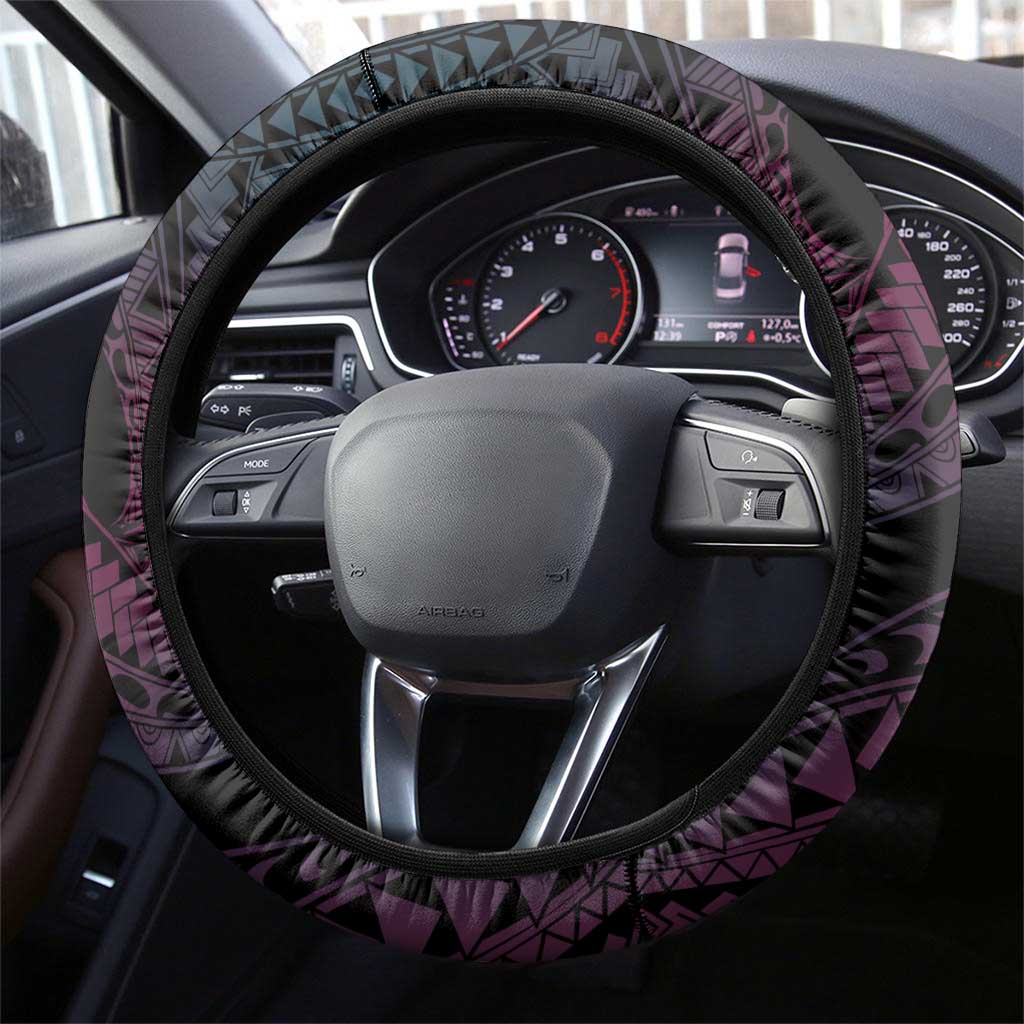 Polynesian Art Tattoo Steering Wheel Cover Plumeria Flowers Pink Gradient LT05 - Polynesian Pride