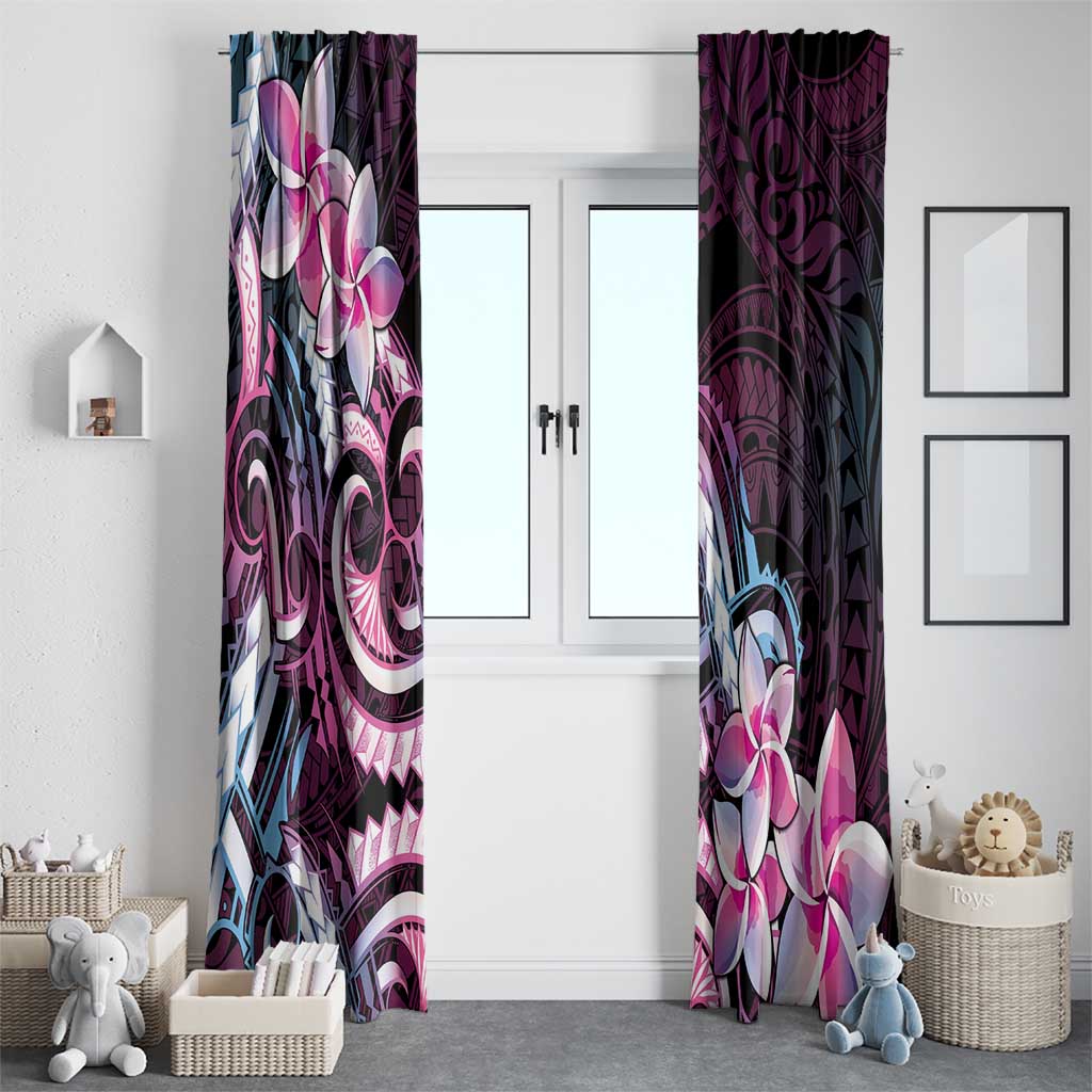 Polynesian Art Tattoo Window Curtain Plumeria Flowers Pink Gradient