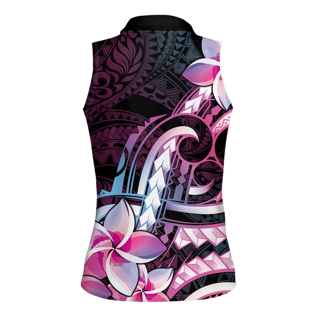 Polynesian Art Tattoo Women Sleeveless Polo Shirt Plumeria Flowers Pink Gradient LT05 - Polynesian Pride